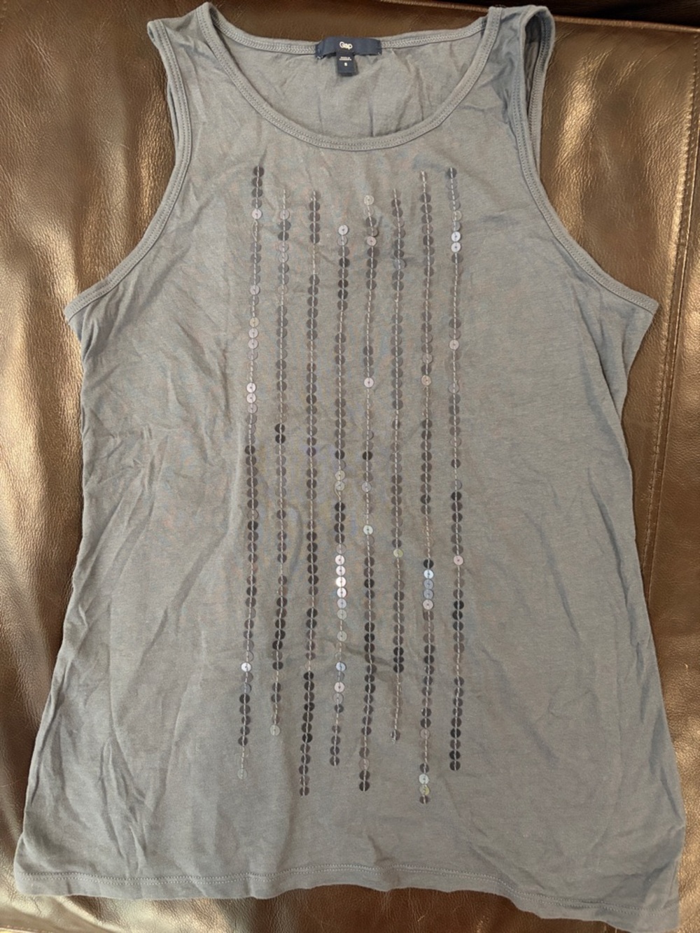 GAP Silver-Gray Sequin Stripe Tank Top